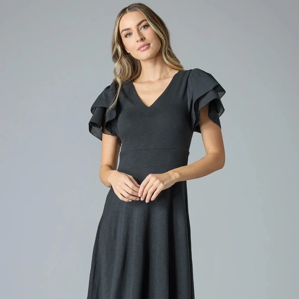 Ladies Flare Sleeve Dress - Picture 2 of 7